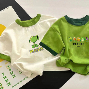 植物大战僵尸豌豆射手衣服男女童纯棉个性t恤短袖纯棉宝宝打底衫