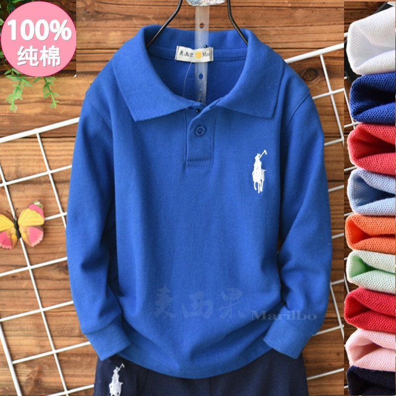 100%纯棉男童女童长袖t恤儿童T恤中大童春秋装2025宝宝打底polo衫