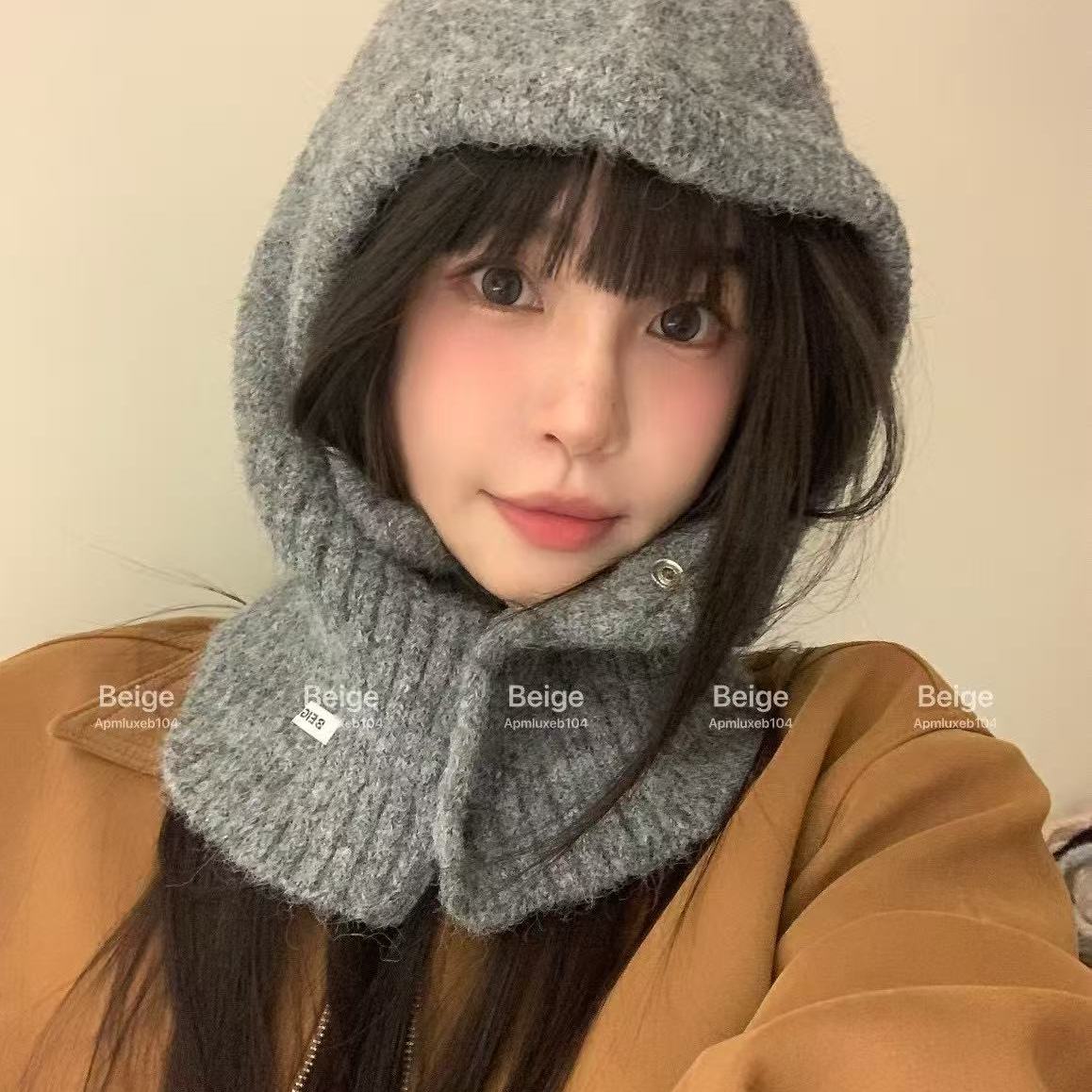 帽子 针织beige秋冬 东大门代购百搭 保暖扣子 气质40毛