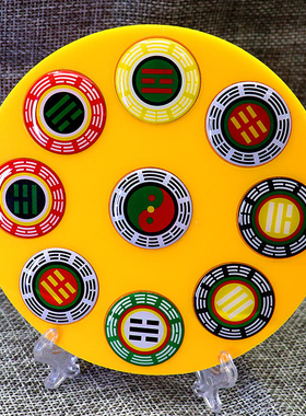 黄铜版11公分七彩五龙盘万字福太极八卦双面室内补角盘