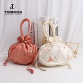 隐形手提袋手提包锦囊袋复古绣花手提袋锦缎抽拉袋首饰架饰品袋