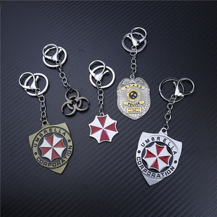 欧美电影生化危机周边挂件 保护伞公司钥匙扣浣熊警察局徽章吊坠