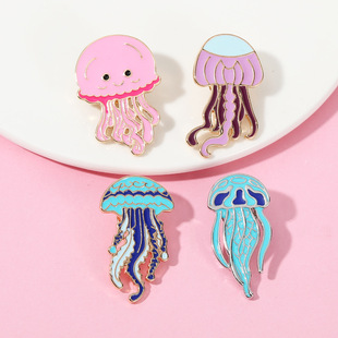 可爱卡通海底动物水母合金胸针彩虹水母金属徽章配饰别针装饰礼物