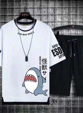 青年短袖夏季假两件休闲运动套装