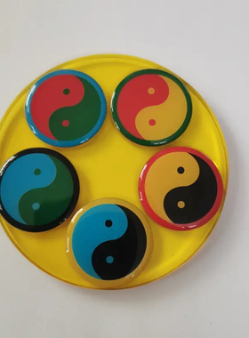 8.3厘米黄铜双面五行掌中宝摆件五行通关太极八卦盘金木水火土