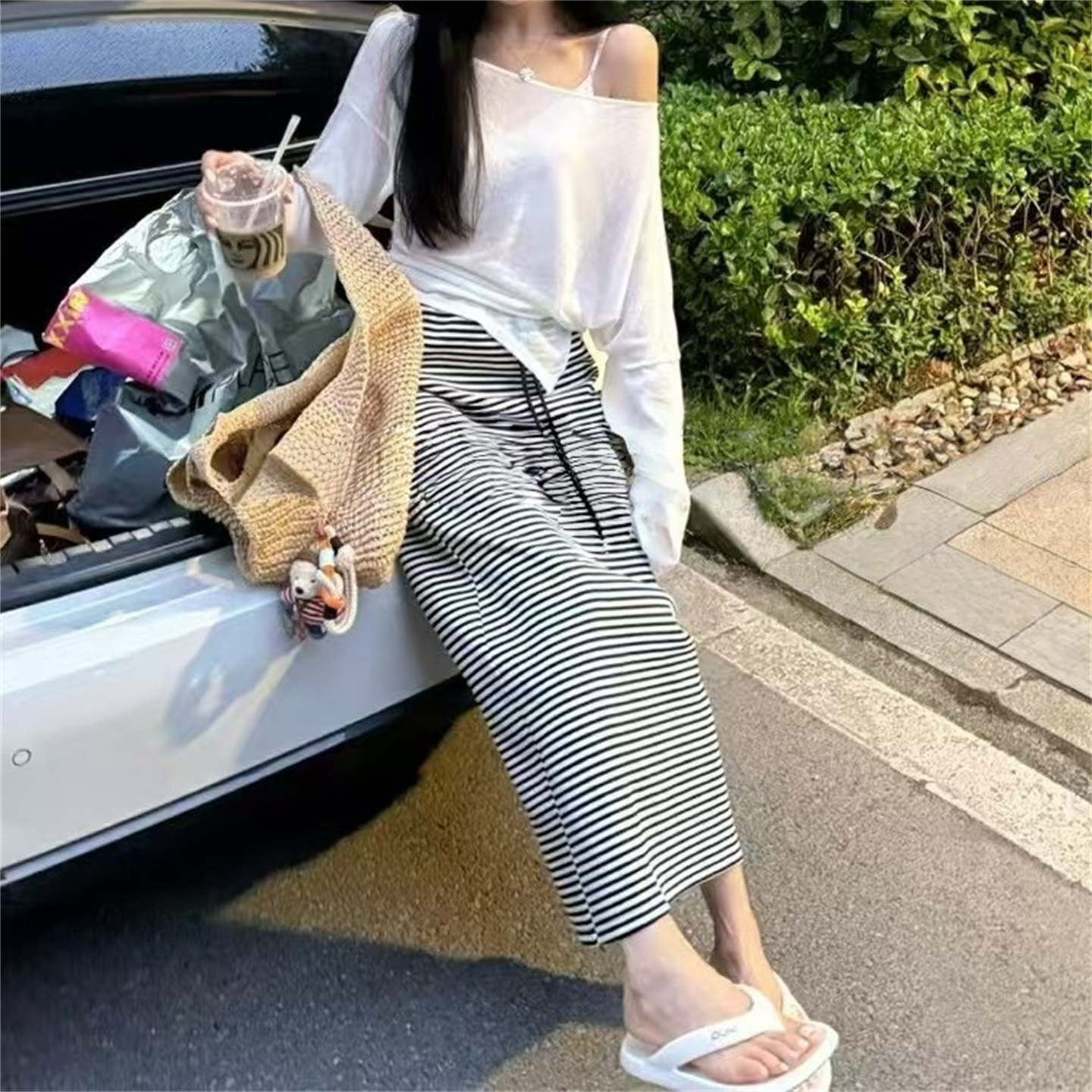 开叉薄款防晒罩衫搭半身裙套装女
