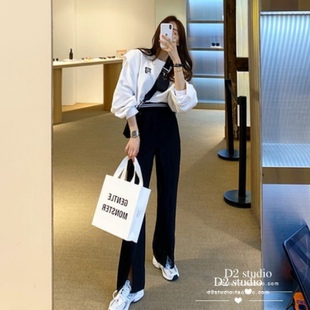 女 2024春装 套装 套头洋气宽松卫衣阔腿裤 韩国购ins网红慵懒风 新款