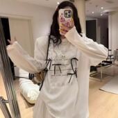 T恤 韩国东大门夏天字母蝴蝶结系带薄款 长袖 慵懒风防晒直肩上衣女