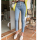 铅笔裤 2024春装 女多纽扣提臀九分裤 小脚裤 新款 百搭高腰显瘦牛仔裤