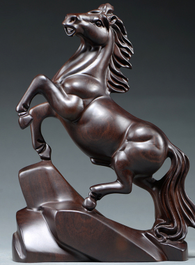 黑檀木雕马摆件木马实木雕刻马到成功家居商业装饰送礼摆设工艺品