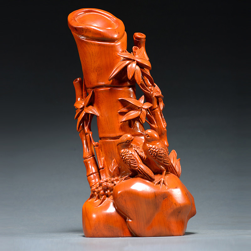 花梨木雕刻摆件竹报平安根雕竹子节节高实木质家居装饰红木工艺品