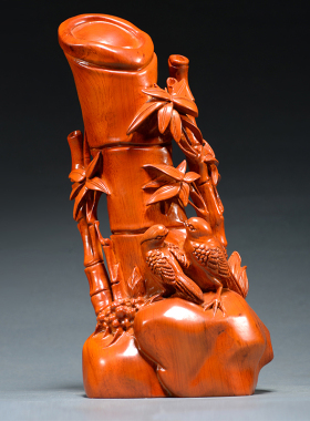 花梨木雕刻摆件竹报平安根雕竹子节节高实木质家居装饰红木工艺品