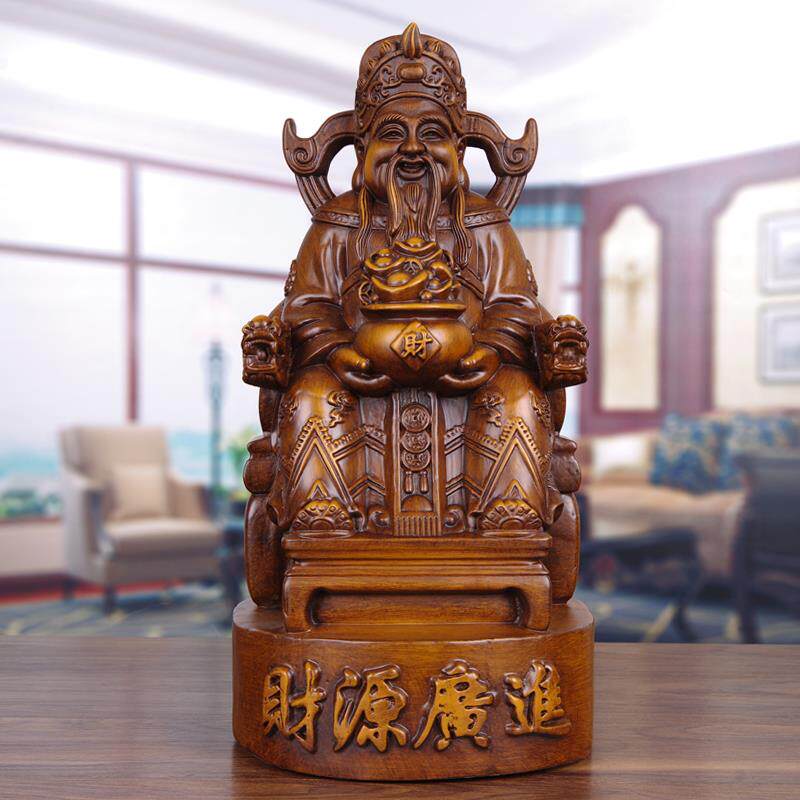 木雕财神爷摆件招财店铺供奉家用请文财神佛像实木质新居公司乔迁