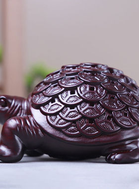 黑檀实木雕刻金钱龟摆件招财纳福镇宅家居公司摆件木质工艺品送礼