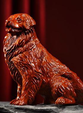 木雕摆件金毛实木雕刻狗十二生肖办公司装饰新居搬迁贺礼书架礼品