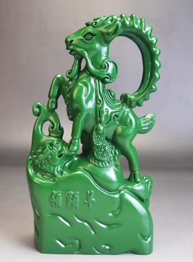 木雕羊摆件绿色实木质风水旺财领头羊家居客厅装饰动物摆设工艺品