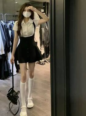 新款甜辣套装女装白色衬衫上衣夏季背带连衣裙子气质时尚网红搭配