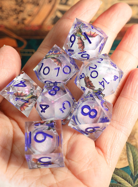 新款飞龙流沙跑团树脂骰子小猫液体可动龙与地下城DND D6桌游色子