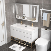 现代简约落地浴室柜组合双龙头一体盆卫生间洗漱台洗手池洗脸盆柜