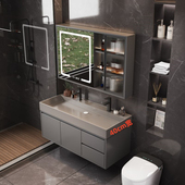 轻奢灰双龙头一体盆浴室柜组合小户型卫生间洗漱台40cm宽洗手脸盆