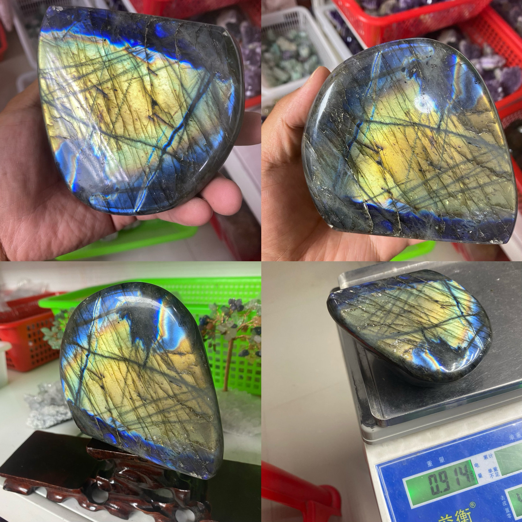 천연 월장석 LABRADORITE 원래 돌 표본 핸드 피스 쥬얼리 빛나는 보석 플래시 미네랄 데스크탑 장식