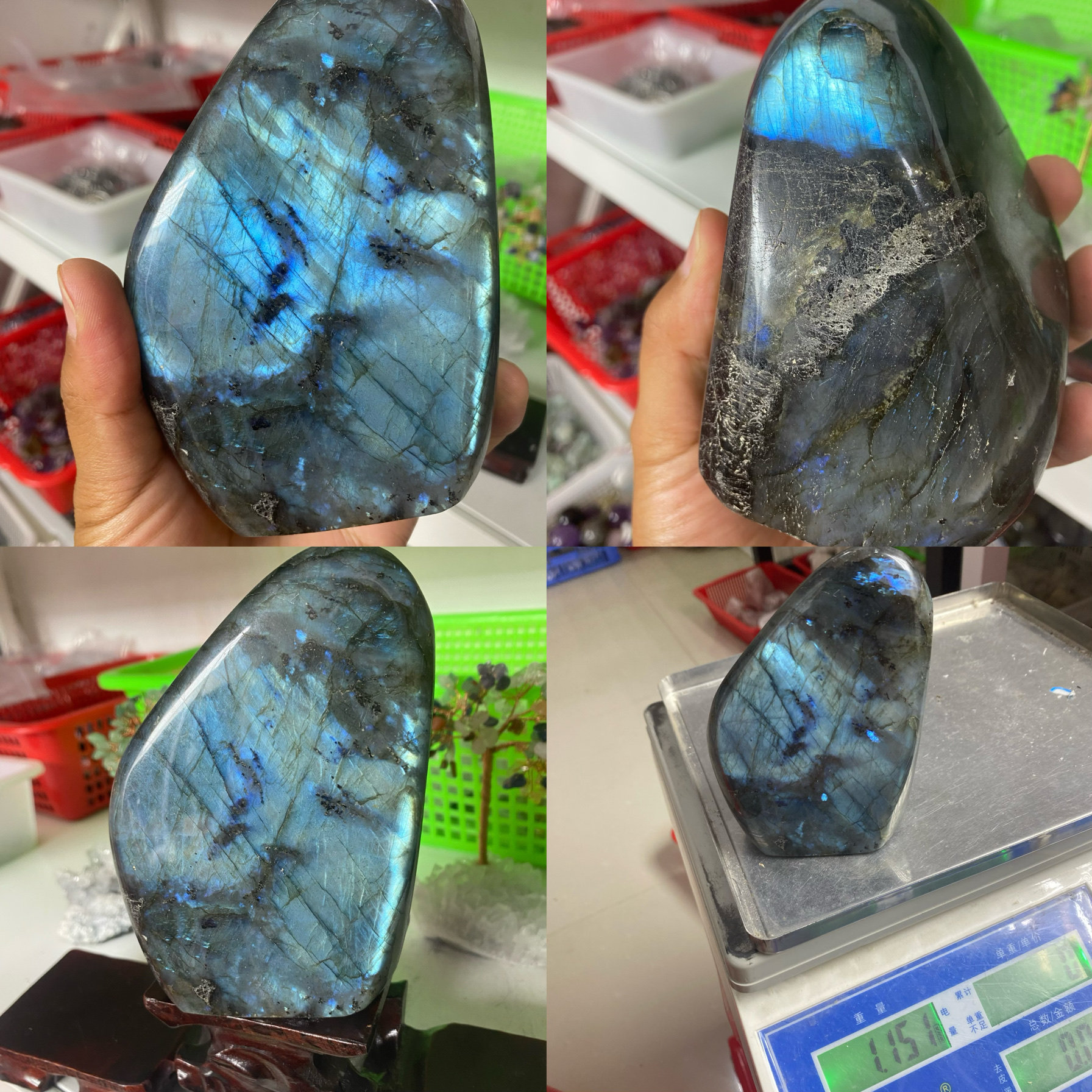 천연 월장석 LABRADORITE 원래 돌 표본 핸드 피스 쥬얼리 빛나는 보석 플래시 미네랄 데스크탑 장식