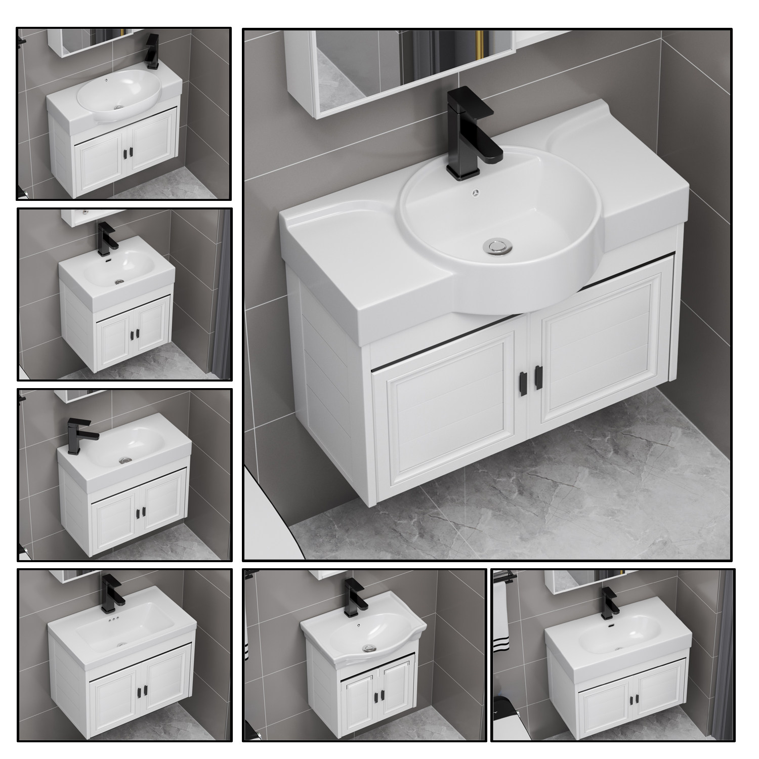 小尺寸太空铝挂墙式浴室柜阳台吊柜卫生间小户型洗漱台陶瓷洗手盆