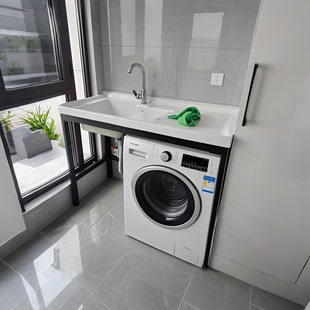 阳台免打孔洗衣盆支架带搓板洗衣机一体台面柜组合伴侣陶瓷洗衣池