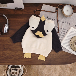 2025秋冬新款男童针织开衫韩版连帽上衣外套卡通可爱毛衣男宝