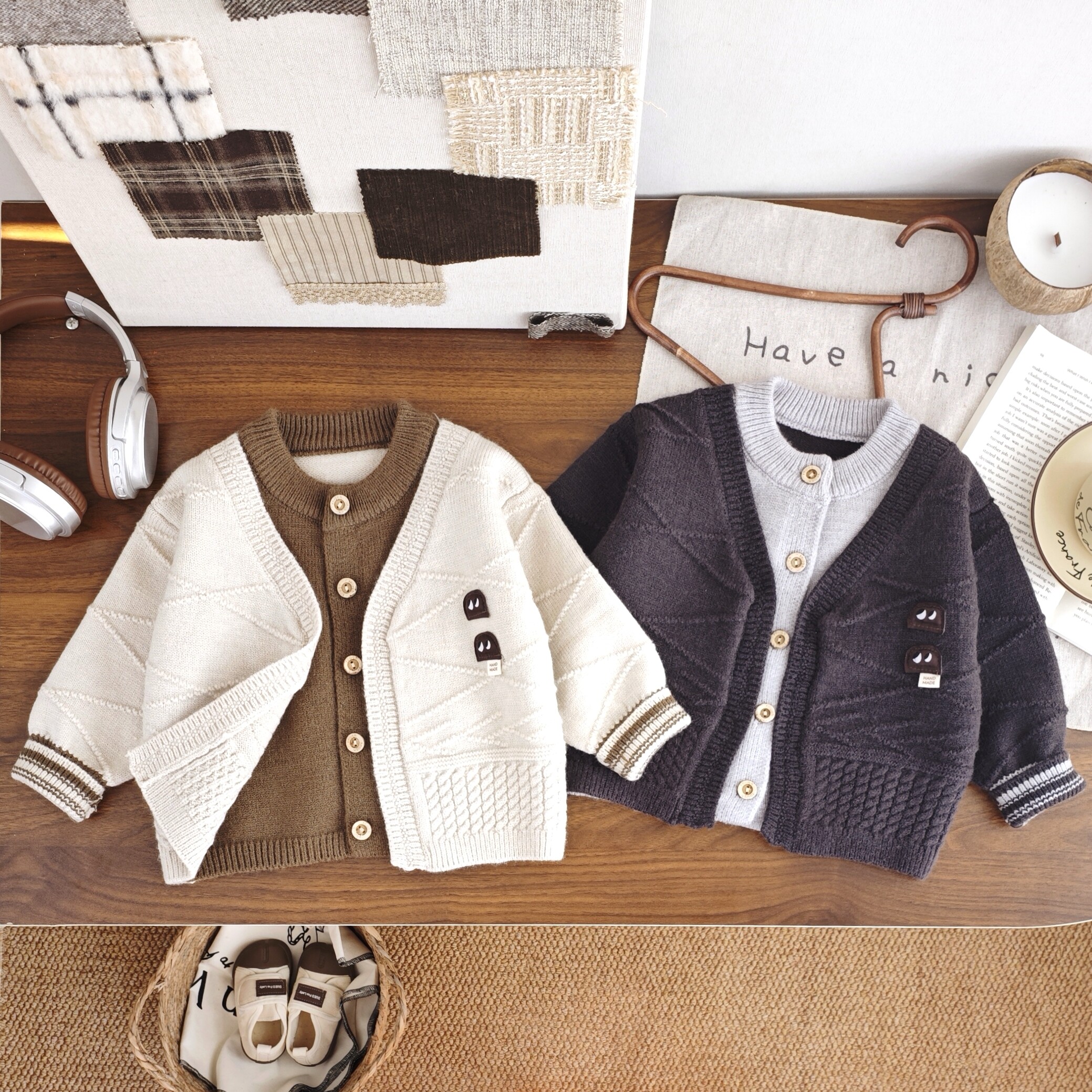 2025秋冬新款男童针织开衫假两件毛衣外套时尚韩版洋气百搭上衣