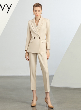 事业单位商务米白色高级感小个子美容院职业装西装套装女秋冬新款