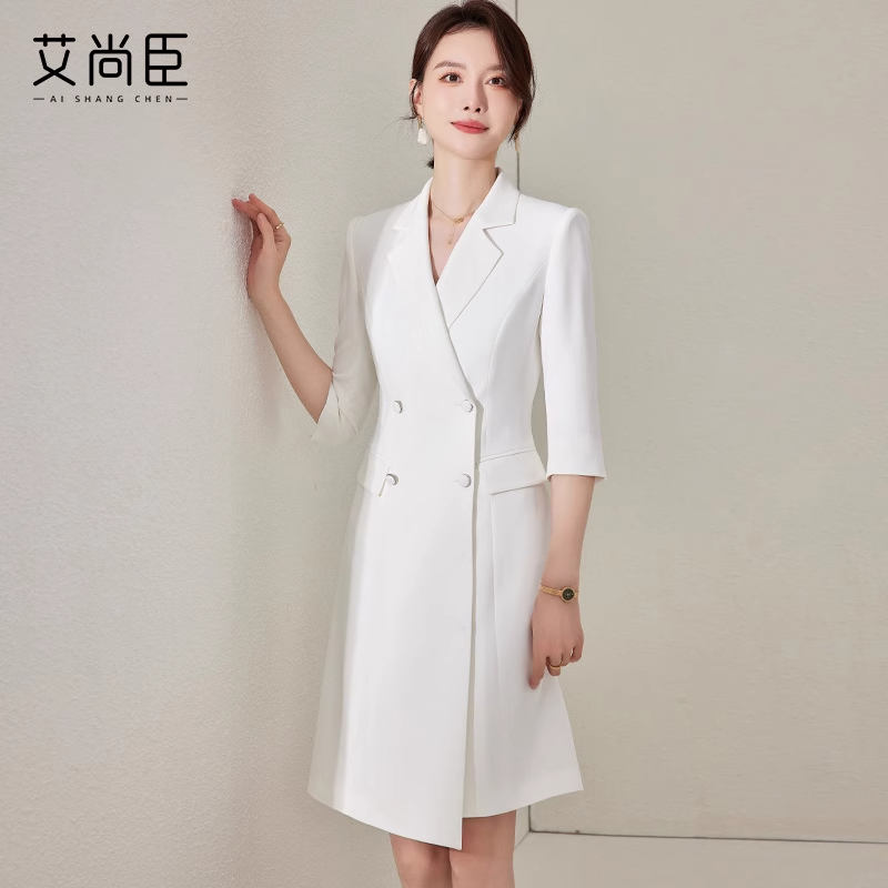 艾尚臣白色西装连衣裙女夏季工装