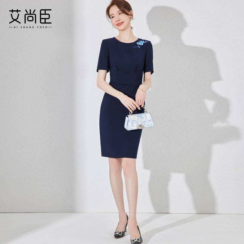 艾尚臣夏季短袖职业装爱尚臣连衣裙女士店长美容师咨询顾问工作服