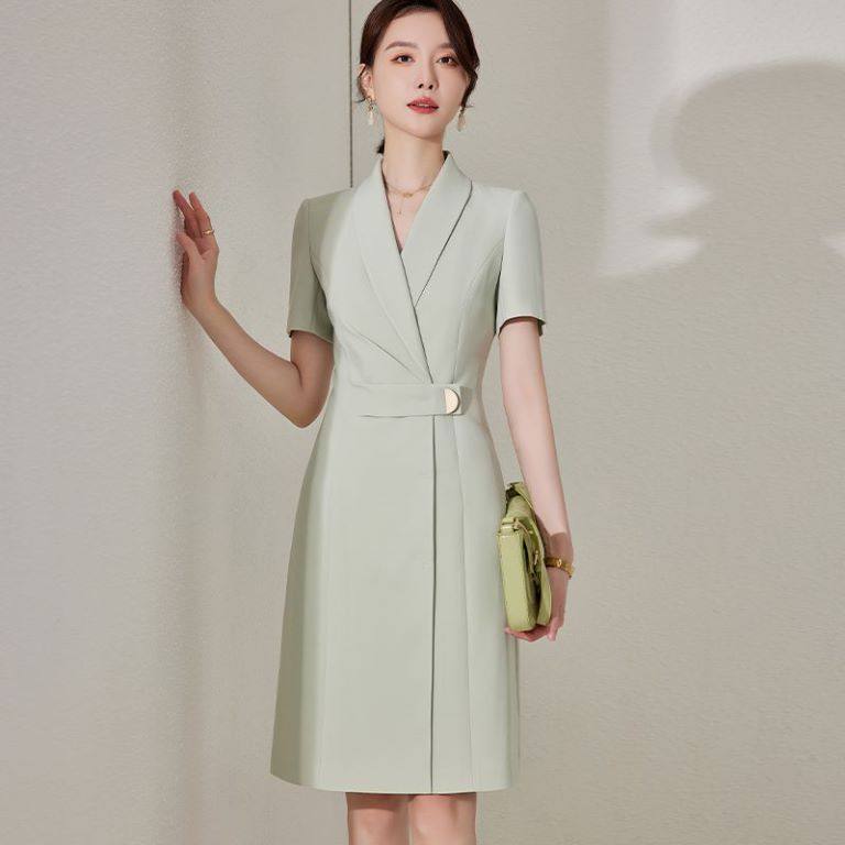 艾尚臣短袖职业装连衣裙女夏爱尚臣通勤美容院店长经理工作服高端