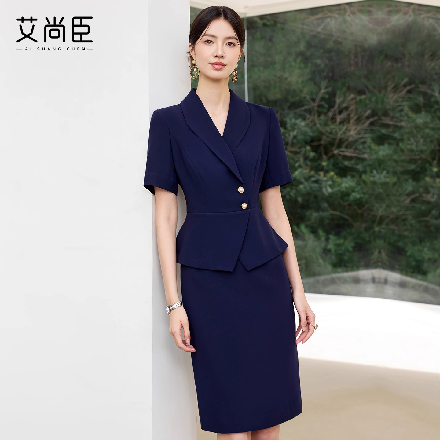 艾尚臣假两件职业连衣裙女款正装