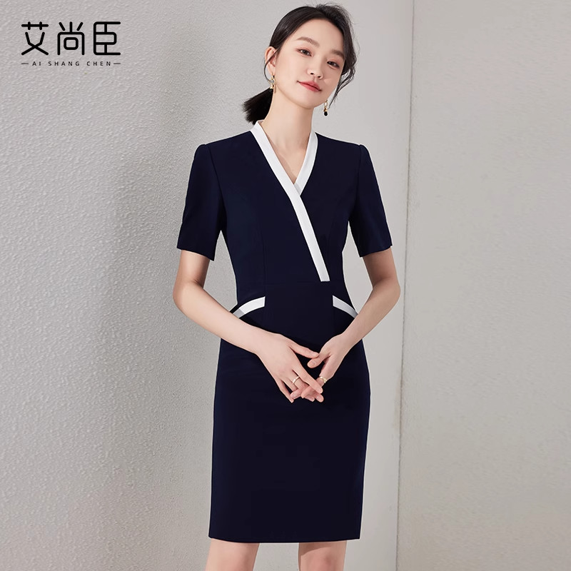 艾尚臣职业装短袖连衣裙女士夏季