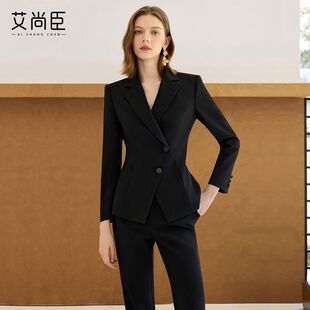 办公室文员前台接待秘书职业装 女商务面试正装 套装 艾尚臣黑色西装