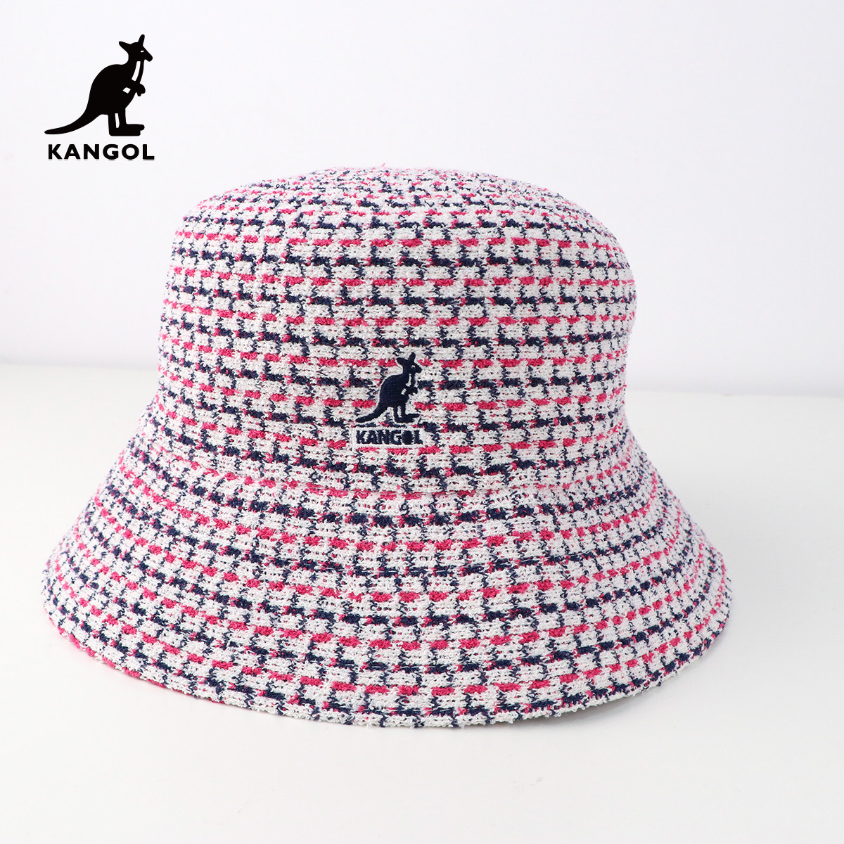 Kangol袋鼠春夏格纹平顶渔夫帽