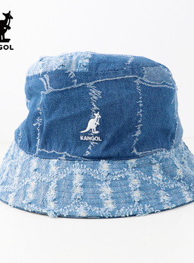 KANGOL Denim Mashup Bucket袋鼠牛仔拼接破洞男女渔夫帽KOK5296