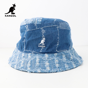 KANGOL Denim Mashup Bucket袋鼠牛仔拼接破洞男女渔夫帽KOK5296