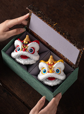 醒狮摆件国潮舞狮文创狮子头工艺品客厅酒柜装饰品家居办公桌摆设