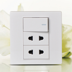 德力西86型墙壁面板一开双控四孔插座带开关 1开4眼单开二位2两孔