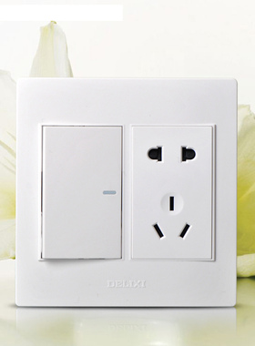 德力西120型带开关插座CD310 一开五孔双控 大1开一插方墙壁面板