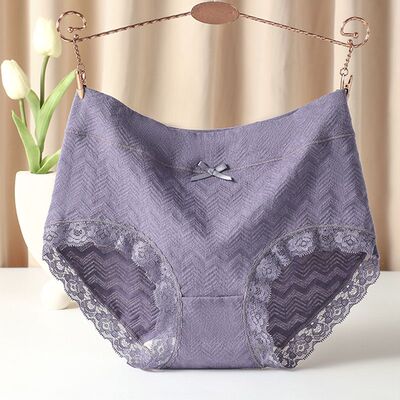 100%全棉内裤女中腰纯棉无痕包臀蝴蝶结蕾丝边女士三角裤头