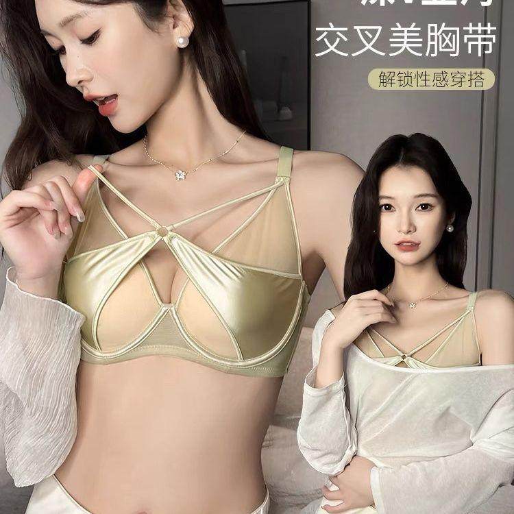 文胸薄款大胸显小性感纯欲大码胖mm文胸托聚拢蕾丝胸罩女收副乳黑