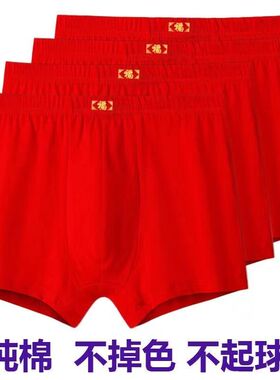 100%棉平角男士内裤福字本命年纯棉大红色裤头青年大码全棉四角裤