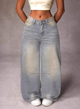 2026Women Casual loose jeans pants宽松阔腿直筒休闲浅色牛仔裤