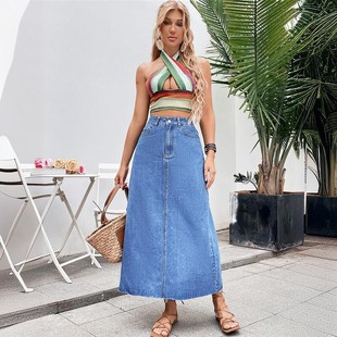 Long Skirts Women Denim Skirt Casual High Waist Jeans 半身裙