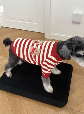 宠物狗狗新年红色条纹卫衣加厚加绒打底衣雪纳瑞比熊秋冬装衣服猫