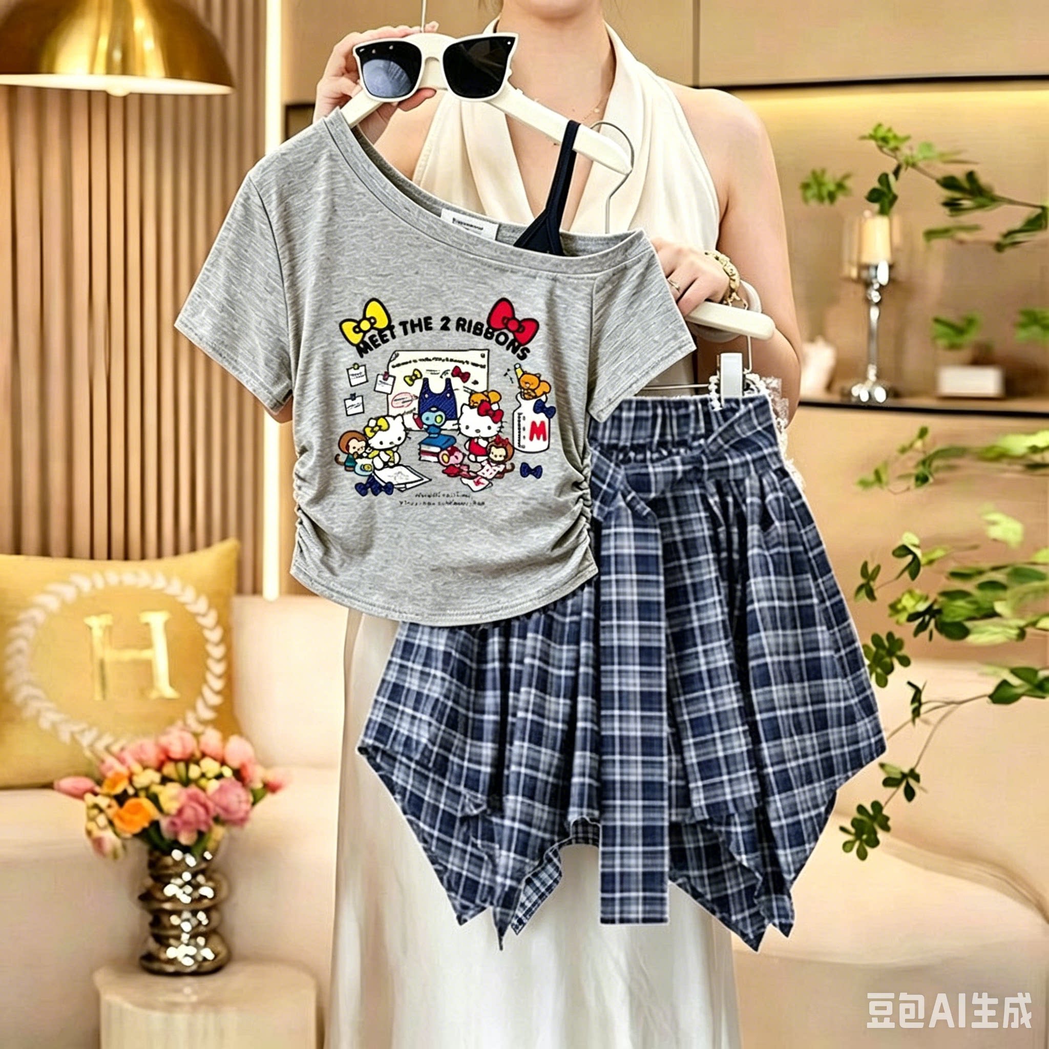 女童夏季露肩短袖T恤2026新款夏装小女孩韩版时髦洋气一字肩上衣